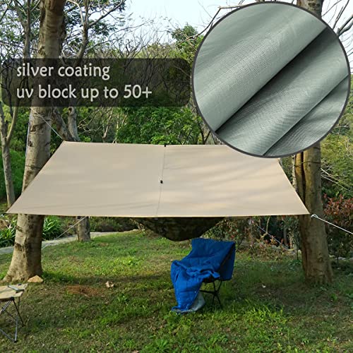 Multifunction Waterproof Camping Tarp Tent Shelter Lightweight Backpacking Hiking Hammock Rain Fly Sun Shade (Beige, 3x4m)