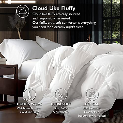 (King) - Luxurious King/California King Size Siberian Goose Down Comforter, 1200 Thread Count 100% Egyptian Cotton 750FP, 1480ml, 1200TC, White Solid