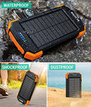 BLAVOR Solar Charger Power Bank, Qi Wireless Charger 10,000mAh External Battery Pack Type C Input Output Dual Super Bright Flashlight, Compass Carabiner, Solar Panel Charging