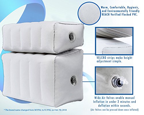 FLYPAL Inflatable Foot Rest for Air Travel, U.S Patented 2 in 1 Design, Blow-Up Pillow Cushion for Home, Office and Kids to Sleep on Long Flights, 17“x11 x17, Grey.