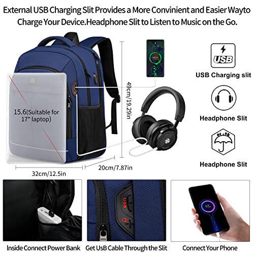 Backpack,Travel Backpack,School Backpack, 17.3 Inch Business Laptop Backpack with USB Charging Port,TSA Water Resistant College Bookbag Gifts for Men Women Boys Teen,Blue