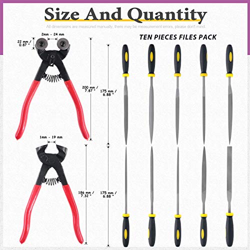 Swpeet 12Pcs Mosaic Tools with Needle File Set, Including Heavy Duty Glass Mosaic Cut Nippers and Tile Nippers, 10Pcs Metal Files, Hardened Alloy Strength Steel Perfect for DIY Tile Mosaic Cutter