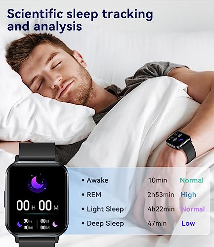 LIGE Smart Watch Men Women Bluetooth Phone Call for Android iOS Sport Fitness Activity Tracker Male Smartwatch 1.83" Square Screen Heart Rate Sleep Monitor Black Silicone Couple Gents Smartwatch