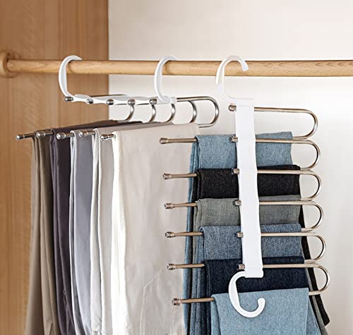 DAWNTREES 2 Pack 6 in 1 Pants Hangers, Adjustable,Non-Slip, Space Saving, Wardrobe Organizer, Pants, Jeans, Skirts, Scarves, Multipurpose Hanger Organizer for Closet Multi-Purpose.