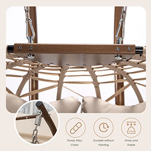 NICESOUL 2 Person Double Egg Chair Outdoor Patio Wicker Loveseat Hanging Chair Swing Egg Chairs with Cushions Double Seats Egg Chair 510 lbs Capaticy for Patio Backyard Balcony Bedroom Gift Cream