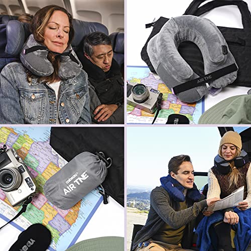 Cabeau Air TNE Inflatable Travel Neck Pillow Lightweight Inflatable Core, Customized Fit, Adjustable Chin Strap, with Compact Carrying Case for Comfort On-The-Go (Midnight Black)