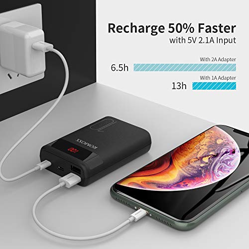 ROMOSS 10000mAh Mini Power Bank, Portable Charger External Battery Packs with Dual USB Output 2.1A LCD Display Perfect Carry for Travel, Compatible with iPhone 12 pro max 11 pro X 10, Samsung & More