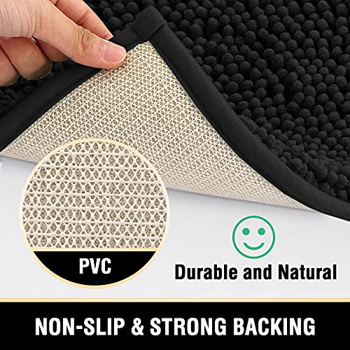 Smarcute Bath Mat Bath Rug for Bathroom Luxury Chenille Bathroom Rug Mat Extra Soft and Absorbent Microfiber Shaggy Rugs Non Slip Rug Quick Dry Bath Mat Washable (1 Piece - 43cm x 61cm), Black