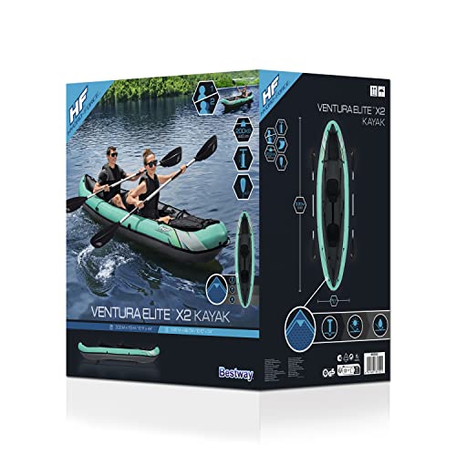 Bestway Hydro Force 2 Person Inflatable Kayak | Ventura Kayak Set with Hand Pump, Paddles and Storage Bag, Turquoise, 86 x 333 x 113 cm