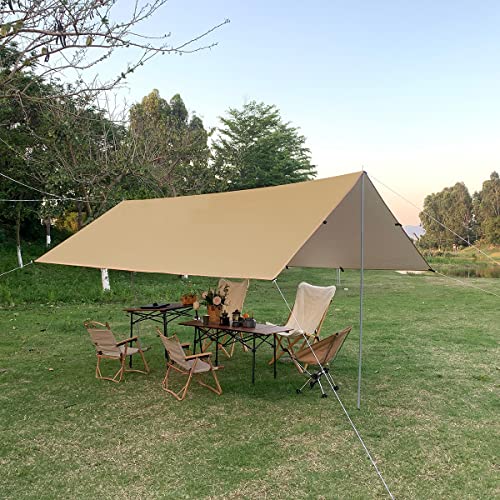 Multifunction Waterproof Camping Tarp Tent Shelter Lightweight Backpacking Hiking Hammock Rain Fly Sun Shade (Beige, 3x4m)