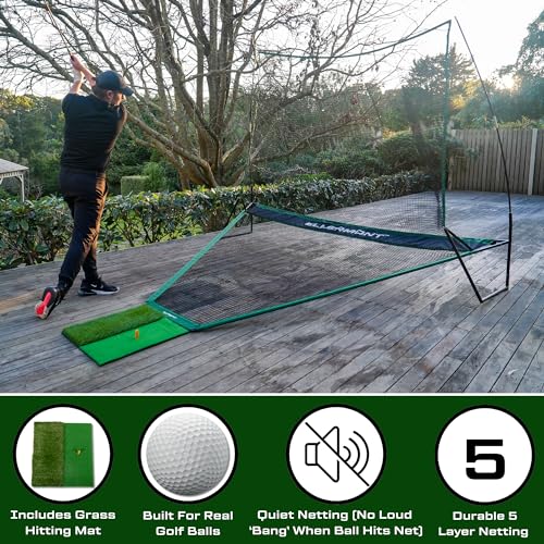 Automatic Ball Return Golf Net for Backyard Driving - - Golf Net Includes Protective Weather Cover  - - Durable 5 Layer Golf Netting - - Golf Net with Hitting Mat - - 10FT X 7FT Golf Net Outdoor Size