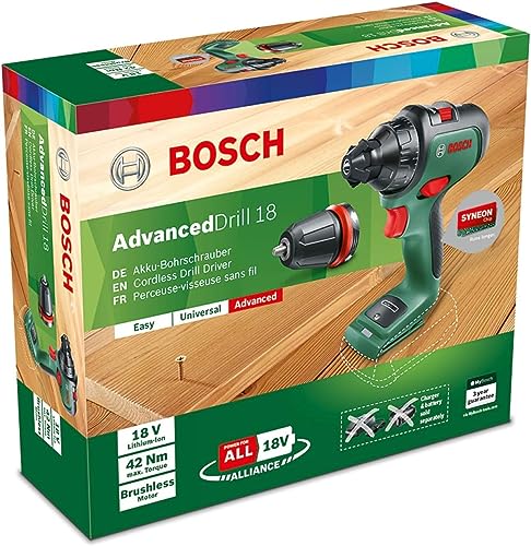 Bosch Home & Garden 18V Cordless Brushless Drill Driver Without Battery, Attachment Interface, 13mm Chuck (AdvancedDrill 18)