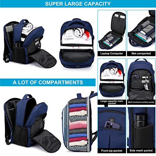 Backpack,Travel Backpack,School Backpack, 17.3 Inch Business Laptop Backpack with USB Charging Port,TSA Water Resistant College Bookbag Gifts for Men Women Boys Teen,Blue