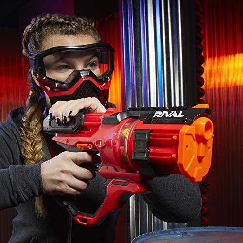 NERF E6638UF1 Rival Roundhouse XX-1500 Red Blaster - Clear Rotating Chamber Loads Rounds into Barrel - 5 Integrated Magazines, 15 Nerf Rival Rounds