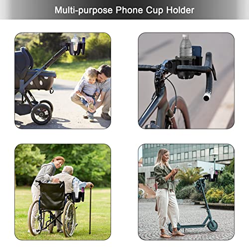 OFFWEGO Universal Stroller Cup Holder with Phone Holder - 2-in-1 for Uppababy Doona Nuna Jogger Graco Britax Bugaboo Cup Holder for Wheelchair Walker Bike Accessories, Gifts for Women Mom Men, Black