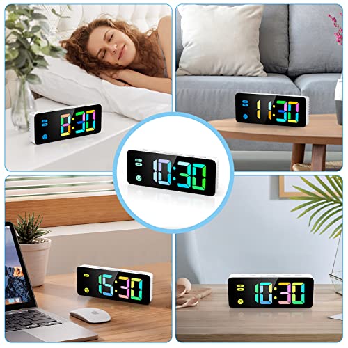 AMIR Digital Alarm Clock, Colorful LED Digital Clock with 7 RGB Digital, 4 Dimmable Backlight, 3 Adjustable Volumes, Snooze, 12/24Hr, USB Power Kids Clock for Heavy Sleepers Kids
