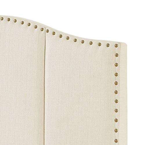 24KF Middle Century Linen Upholstered Tufted King Size Headboard with Antique Brass Nail Heads Trim King/California King headboard-Ivory