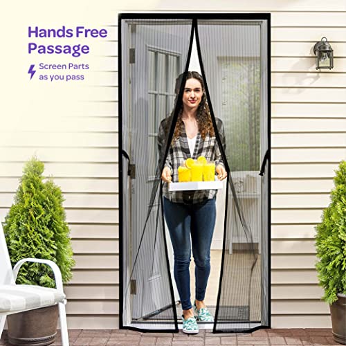 Hands-Free Magnetic Screen Door, Heavy Duty, Self Sealing Screen Door Mesh Protector, Pet and Kid-Friendly, Stay-Open Buckle, Fits Door Size (38" x 83") Keeps Bugs Out While Letting Nature in.