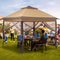 11'x11' Pop Up Canopy Tent Patio Gazebo for Outdoor Life with Mosquito Netting (Square Without LED Solar Lights), Brown