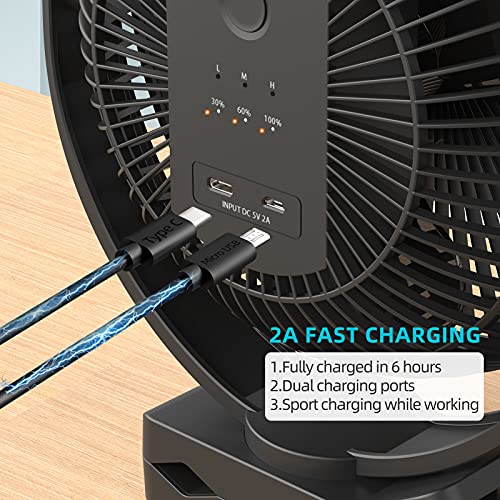 10000mAh 8 Inch Rechargeable Portable Clip on Fan, 8-Inch Battery Operated Clip on Fan, USB Fan, 4 Speeds, Strong Airflow, Sturdy Clamp for Personal Office Desk Golf Car Outdoor Travel Camping Tent Gym Treadmill