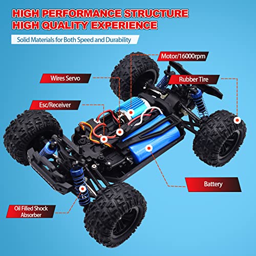 AUSLEE RC Cars 1:16 Scale Remote Control Car, 4WD High Speed 40+ Km/h Off Road RC Monster Vehicle Truck, All Terrains Electric Toy Trucks with Two Rechargeable Batteries for Boys Kids and Adults