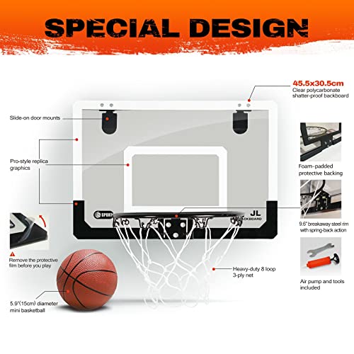 Over The Door Mini Basketball Hoop Indoor Bedroom Wall Mounted Hang On Toy for Kids Basketball Backboard Set with Ball & Air Pump