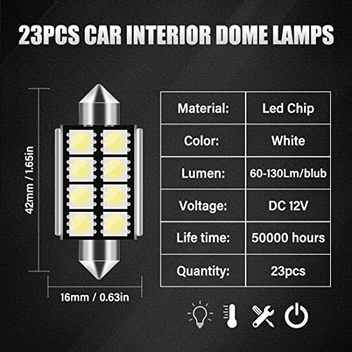 23Pcs Car LED Interior Light Bulb,Universal Canbus Error Free LED Bulbs Kit for Car Interior Dome Map Door Courtesy License Plate Lights BA9S Canbus T10 C5W Xenon-White