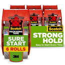 Scotch Sure Start Shipping Packaging Tape, 1.88" x 22.2 yd, Designed for Packing, Shipping and Mailing, Quiet Unwind, No Splitting or Tearing, 1.5" Core, Clear, 6 Dispensered Rolls (145-6)