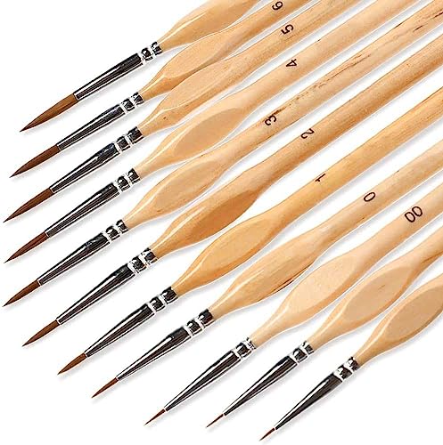 ETHEL Paint Brush Set, Miniature Detail, Nylon Hair, Paint Brushes for Oil, Acrylic, Watercolor and Gouache, Detail Paint Brush with Natural Wood Handle, Great for Beginners and Professionals, 11 Pcs