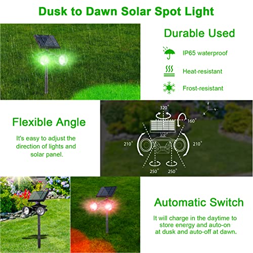 GUYULUX Solar Spotlights Outdoor Waterproof, 7-Color Cycling Landscape Light Dusk to Dawn, Stake Solar Lights Stay On All Night, Solar Uplights for Yard/Patio/Outside Decor/Halloween/Christmas, 2-Pack