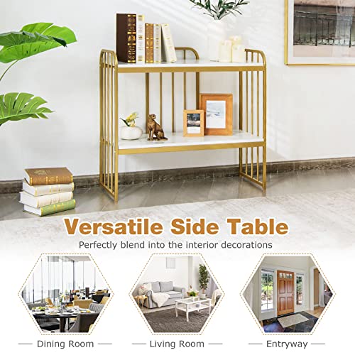 Giantex 2-Tier Narrow Console Table, Buffet Serving Table w/Faux Marble Tabletop & Gold-Finished Bracket, 90cm Sofa Table, Entryway Foyer Table for Living Room, Dining Room, Entryway (Model 2)