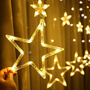 Quntis Fairy Curtain Lights -138 LEDs 12 Star String Lights 8 Mode Outdoor Indoor Plug in Window Fairy Lights Waterfall Backdrop for Bedroom Wedding Party Wall Decor, Warm White