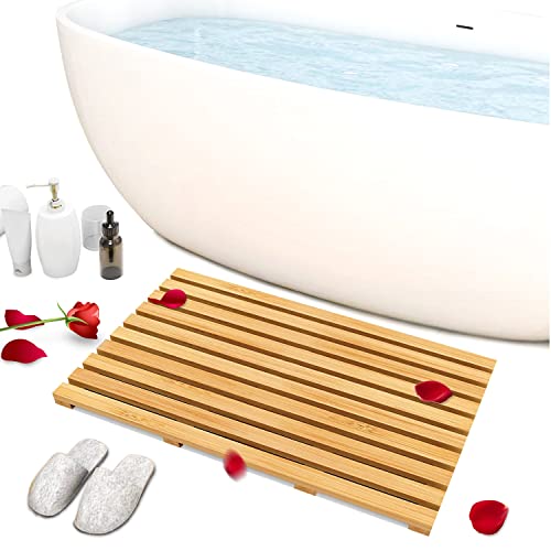 Clevinger Bamboo Bath Mat, Non Slip Shower Mat for Bathroom,Sturdy Waterproof Wooden Floor Bath Duck Board for Easy Storage,Standard Bath mat for Bathroom Showers, Bathtubs, Floors, Indoor and Outdoor Use