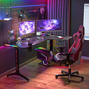 Computer Gaming Desk RGB LED:L-Shape Larger Game Table 160cm x 100cm Carbon Fiber Black Desktop Gamer Desks with 6 Colors 8 Modes RGB Durable Headphone Hook and Cup Holder for Home Office,Right