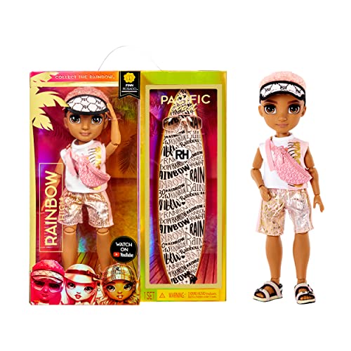 Rainbow High Pacific Coast Finn Rosado- Rose Gold Boy Fashion Doll with Pool Accessories playset, and Surfboard. Great for Kids 6-12 Years Old, (581888)
