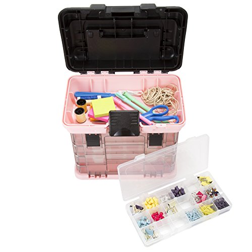 Stalwart 75-STO3183 Parts & Crafts Rack Style Tool Box with 4 Organizers, Pink