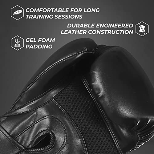 Sanabul Essential Gel Boxing Gloves | Kickboxing Gloves | Punching Bag Gloves for Men and Women, AllBlack 16 oz