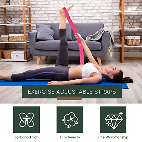 10 Pcs Yoga Strap 8Ft Yoga Stretching Exercise Band Yoga Belt with Adjustable Metal D Ring Buckle Loop for Yoga, Pilates, Dance, Daily Stretching, Physical Therapy, Gym Workout (8 Ft)