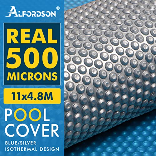 ALFORDSON 11M X 4.8M Pool Cover 500 Microns Bubble Solar Isothermal Swimming Blanket, Keep Water Heat and Clear for Inground Pools, Blue/Silver