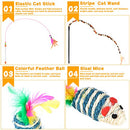 Qoosea 24PCS Cat Toys Set Interactive Kitten Toys for Indoor Cats Catnip Toy Kitten Feather Wand Cat Tunnel, Cat Springs, Mice and Bells Toys, Cat Wand Toy for Cat Kitten