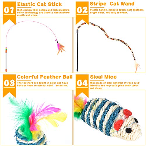 Qoosea 24PCS Cat Toys Set Interactive Kitten Toys for Indoor Cats Catnip Toy Kitten Feather Wand Cat Tunnel, Cat Springs, Mice and Bells Toys, Cat Wand Toy for Cat Kitten