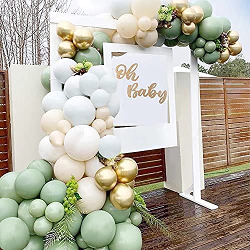 Olive Green Balloon Garland Arch Kit, 152Pcs DIY Party Decorations Balloons Set,White Chorme Gold Balloons Set Party Supplies for Baby Shower Wedding Birthday Anniversary Party