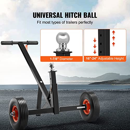 VEVOR Adjustable Trailer Dolly, 800 Lbs Capacity Trailer Mover Dolly, 15.7" -23.6" Adjustable Height, 2" Ball Trailer Mover with 16" Wheels, Heavy-Duty Tow Dolly for Car, RV, Boat