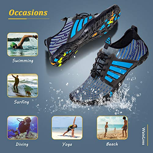 WateLves Water Shoes Mens Womens Beach Swim Shoes Quick-Dry Aqua Socks Pool Shoes for Surf Yoga Water Aerobics, B/Blue Gray, 8.5 Women/7 Men