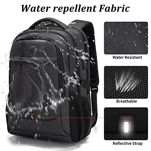 DUSLANG 17 Inch Laptop Backpack for Travel Water Resistant College Backpack for Men Laptop Bag with USB Charging Port, Black, 17Inch, Compact