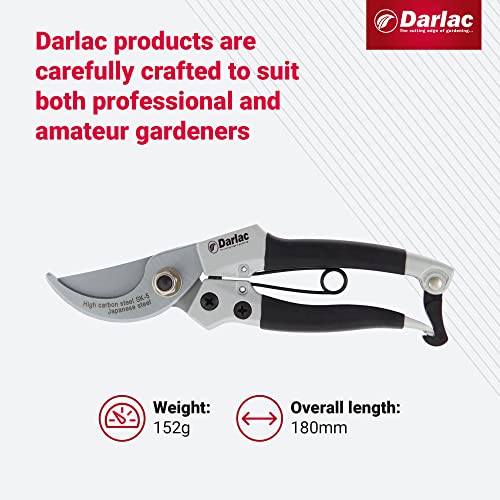 Darlac Compact Pruner - Lightweight Bypass Pruners For General Pruning - 16mm - Ideal For Fine Or Delicate Pruning And Small or Medium Hands - SK5 High Carbon Japanese Steel - Easy To Use Safety Catch
