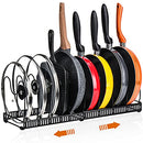 Toplife Expandable Pans Organizer Rack, 10 Adjustable Compartments, Cookware Holder for Pantry or Cabinet, Black