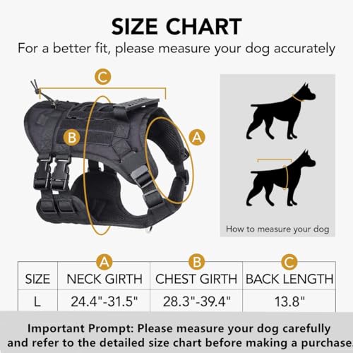 Tactical Dog Vest Harness with Pouches for Medium Large Dogs No Pull, Military Dog Harness with Rubber Handle, Service Dog Vest with Molle & Loop Panels, Adjustable Pet Harness for Hunting Walking