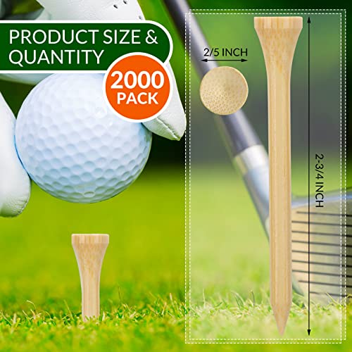 Mudder 2000 Pcs Bamboo Golf Tees Bulk Professional Golf Tees Tall Less Friction Golf Tees for Club Men Women Kids Accessories(Natural Wood Color, 2-3/4 Inch)