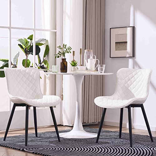 Kidol & Shellder White Leather Dining Chairs Set of 2 with Soft Cushion,Loads Up to 300lbs,8mins to Assemble